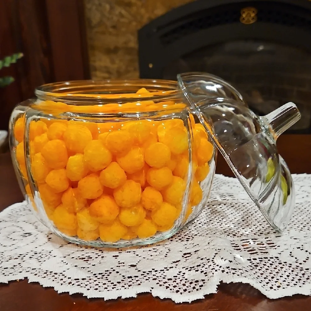 VTG Glass Pumpkin Candy/Snack/Treat/Decor Jar Canister with Lid/Ribbed Handle